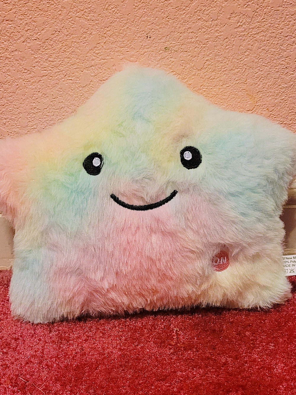 Plush Pastel Rainbow Star Pillow with Smiling Face